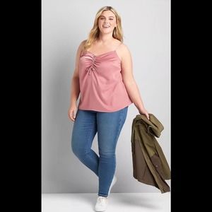 Lane Bryant Size 34/36 Satiny Feel V-Neck Cami Front Shirred